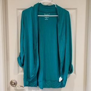 Maternity open cardigan, tab sleeves, jade, medium
